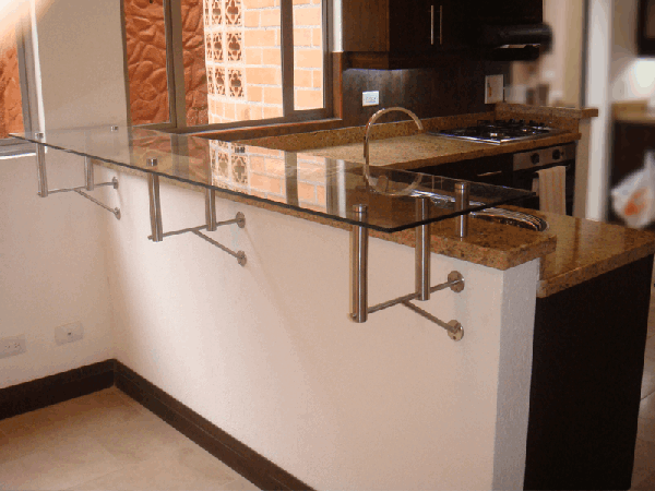 Barra cocina vidrio templado y acero